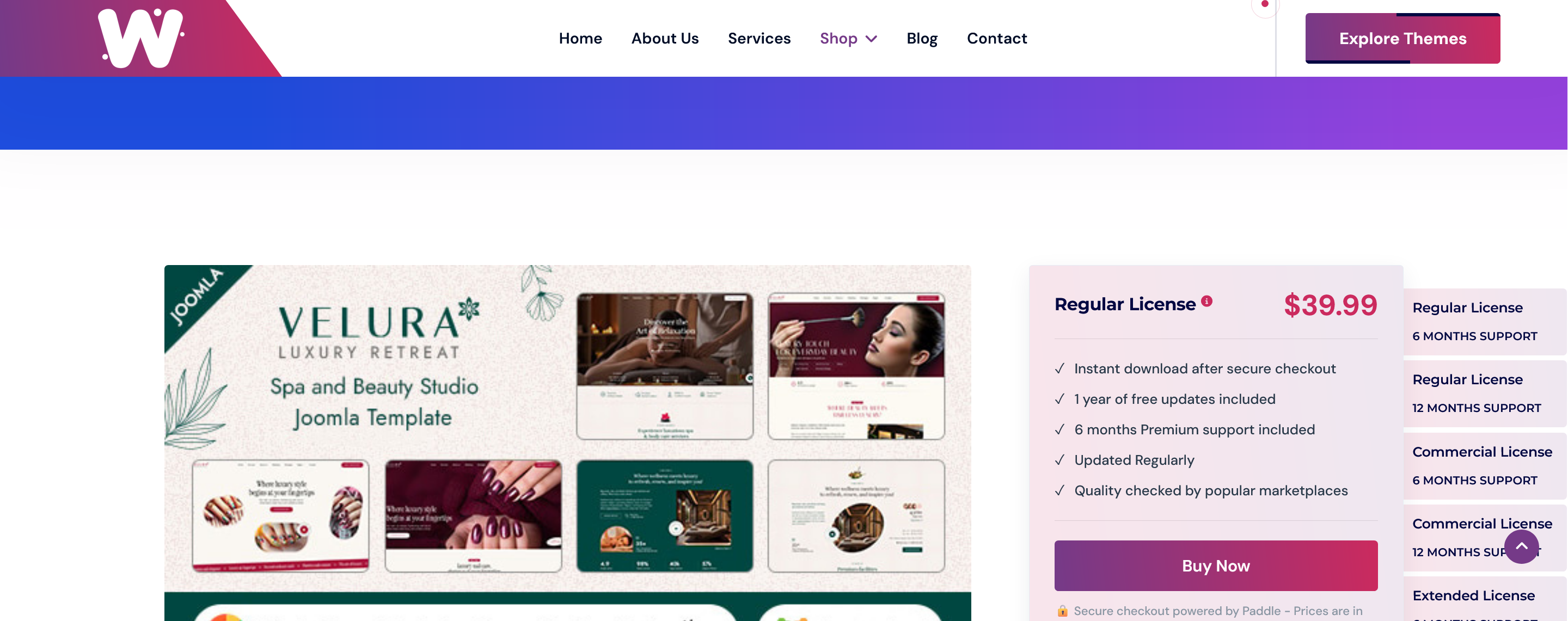 Product details page with license options