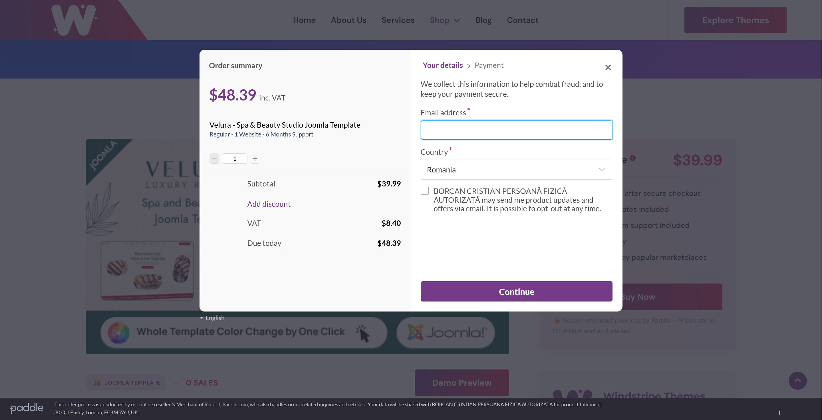 Secure Paddle checkout popup