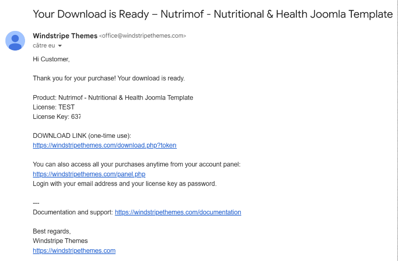 Purchase confirmation email
