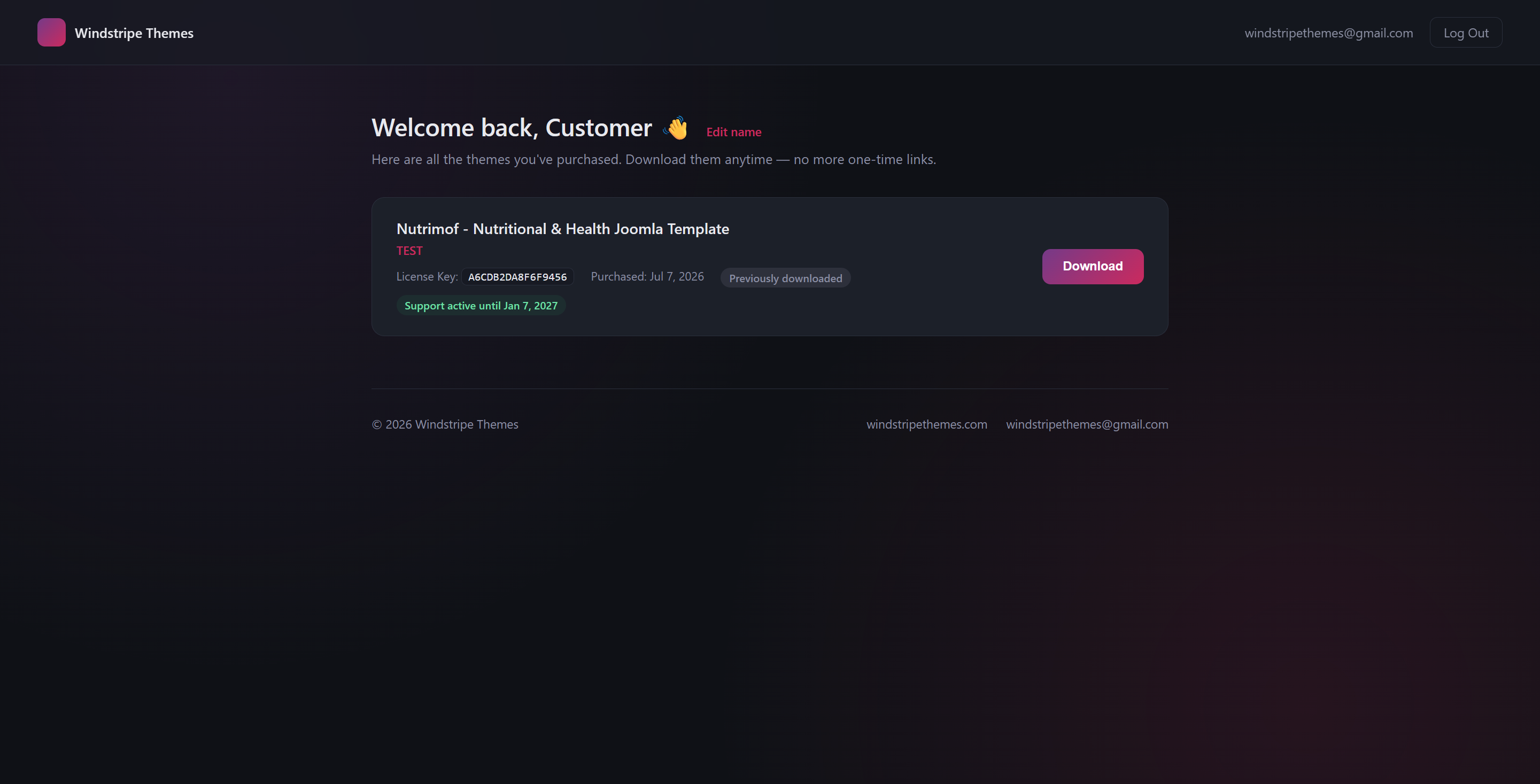 Customer account panel