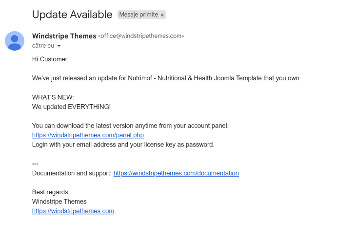 Update notification email