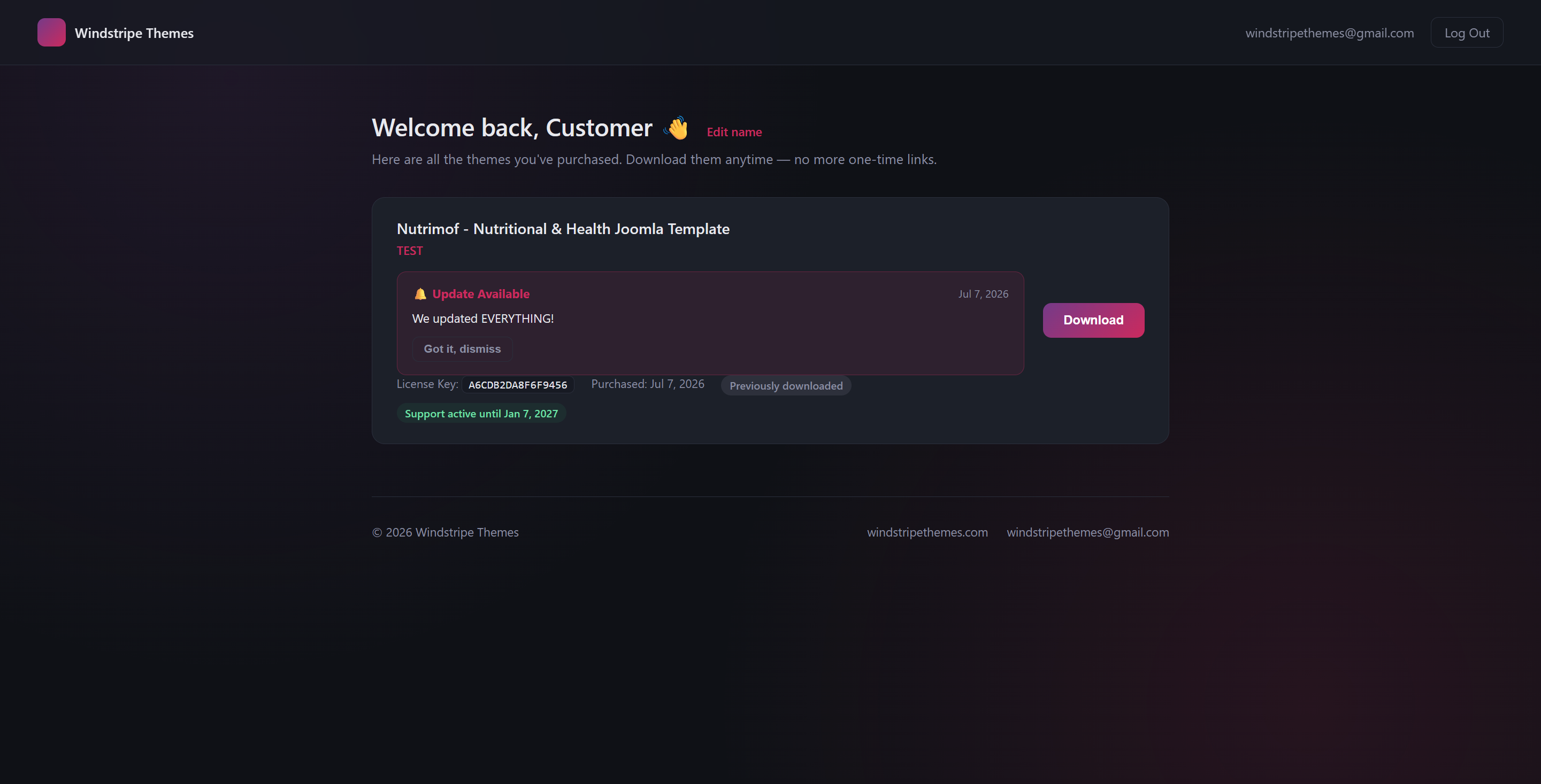 Update notification in account panel