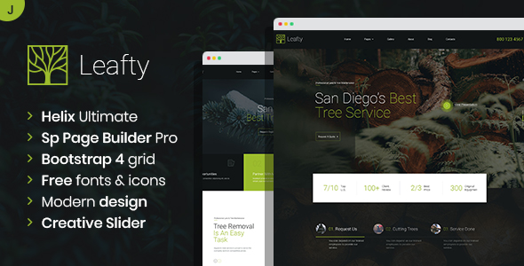 Leafty – Green Joomla Template for Tree Removal and Lumberjack Company